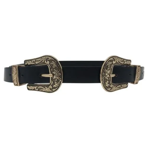 Western Black Synthetic Leather Women's Cowgirl Waist Belt with Metal Buckle