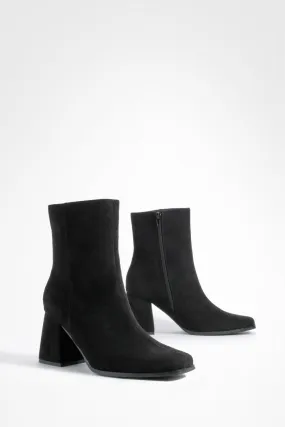 Wide Width Faux Suede Block Heel Ankle Boots