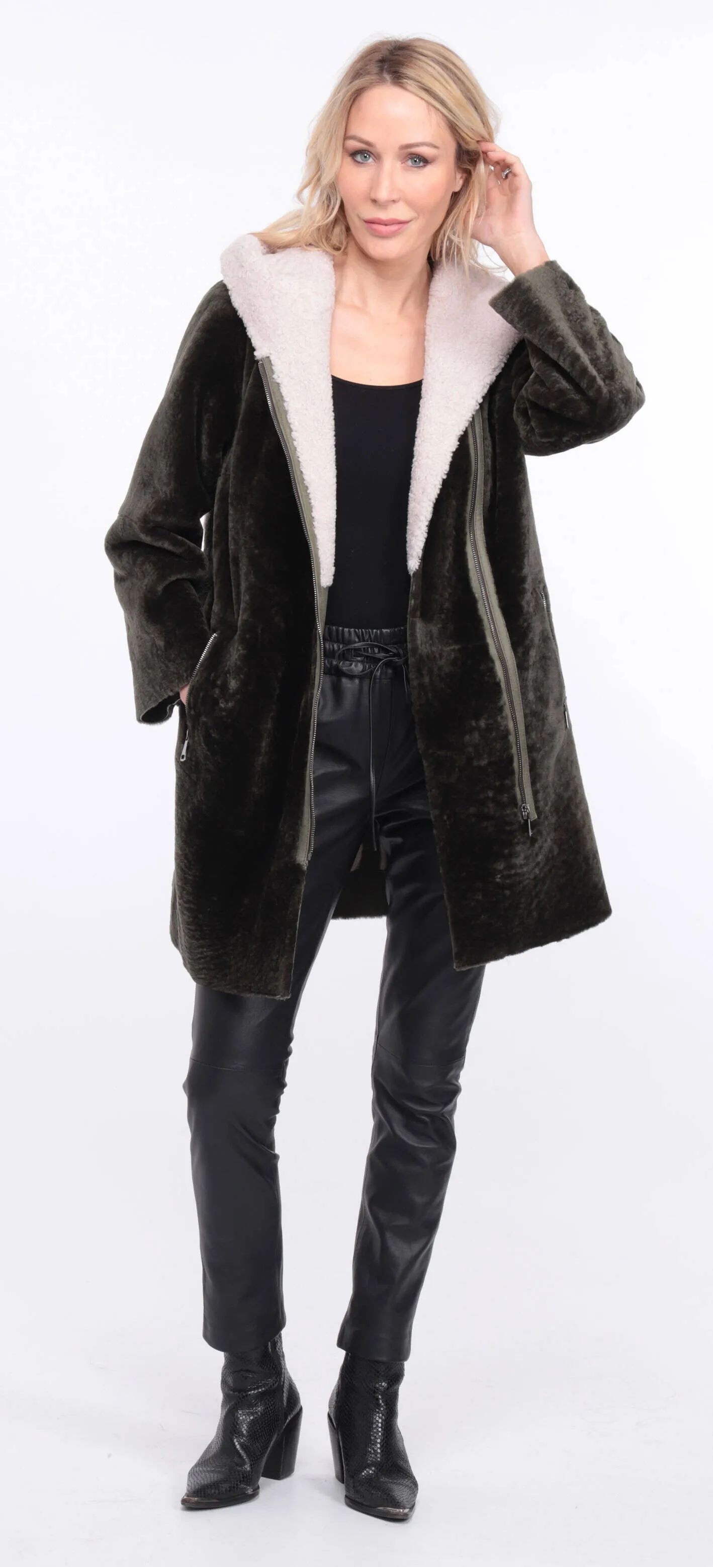 Women's khaki valere sheepskin coat