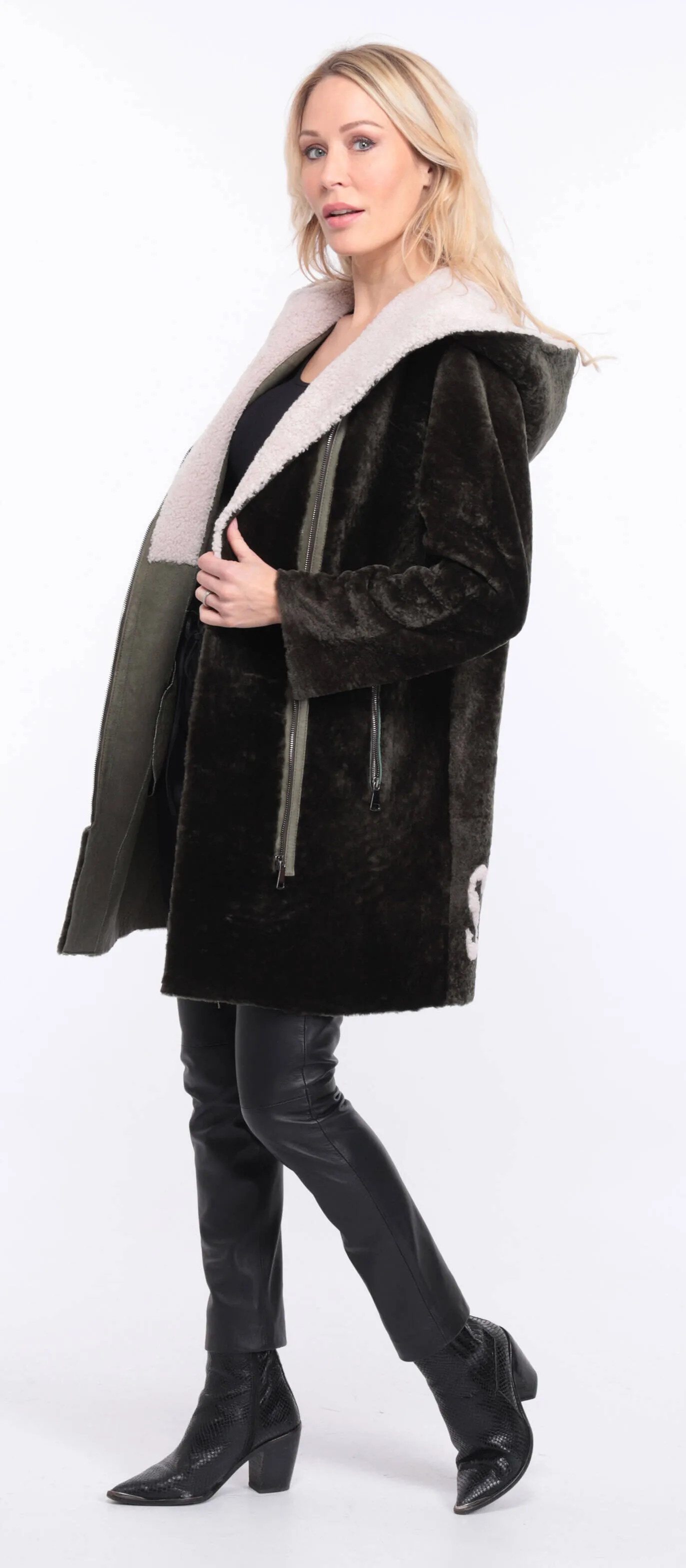 Women's khaki valere sheepskin coat