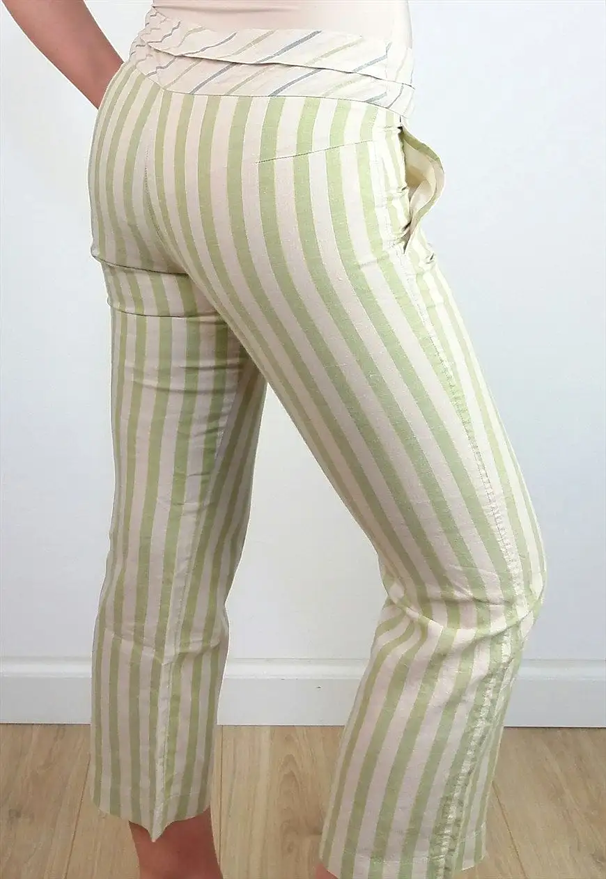 Y2K MANGO Striped 3/4 Flared Linen Capris - size XS