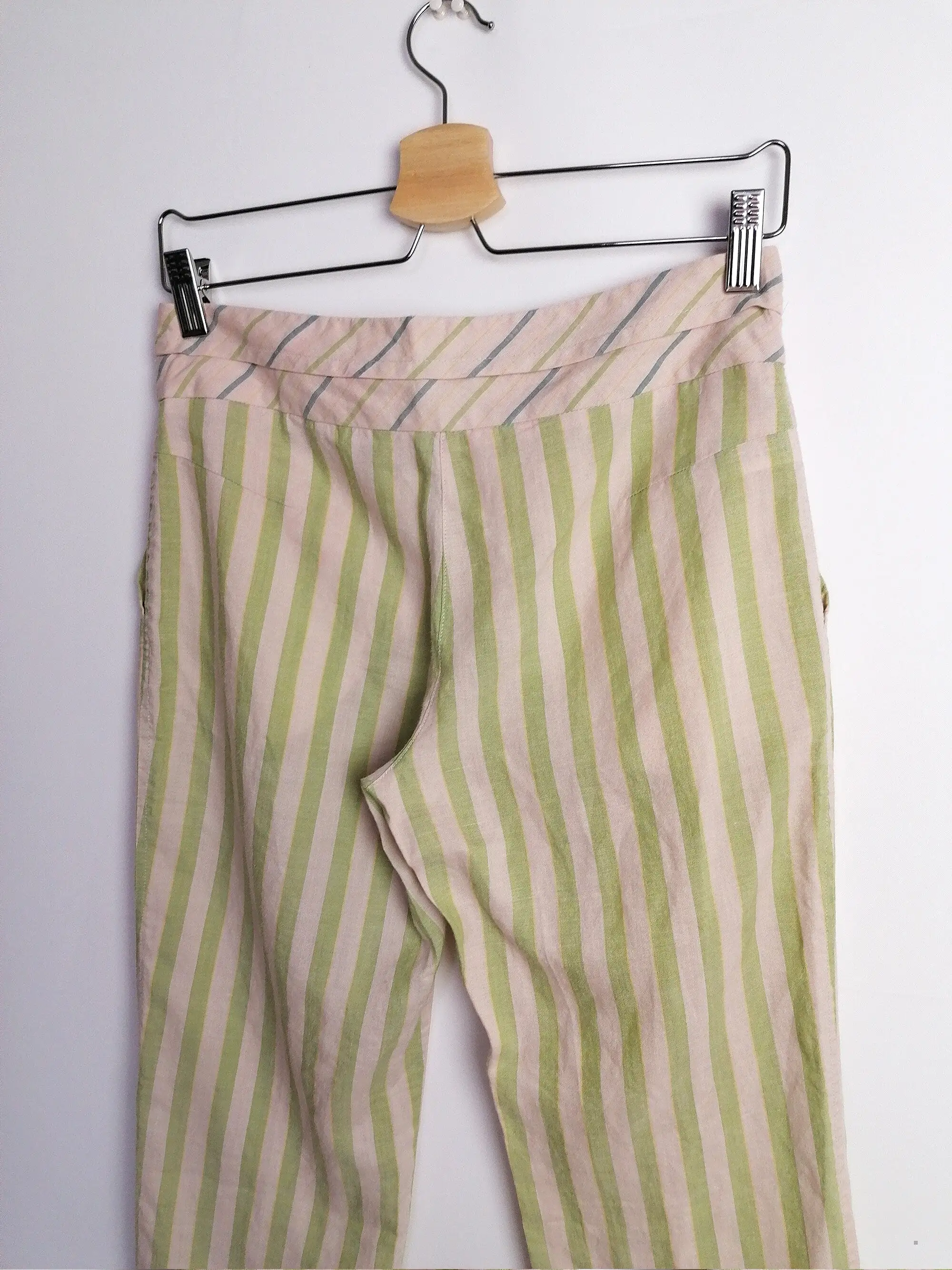 Y2K MANGO Striped 3/4 Flared Linen Capris - size XS