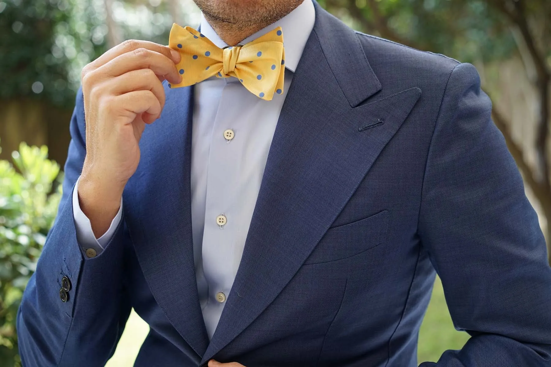 Yellow Bow Tie Untied with Light Blue Polka Dots