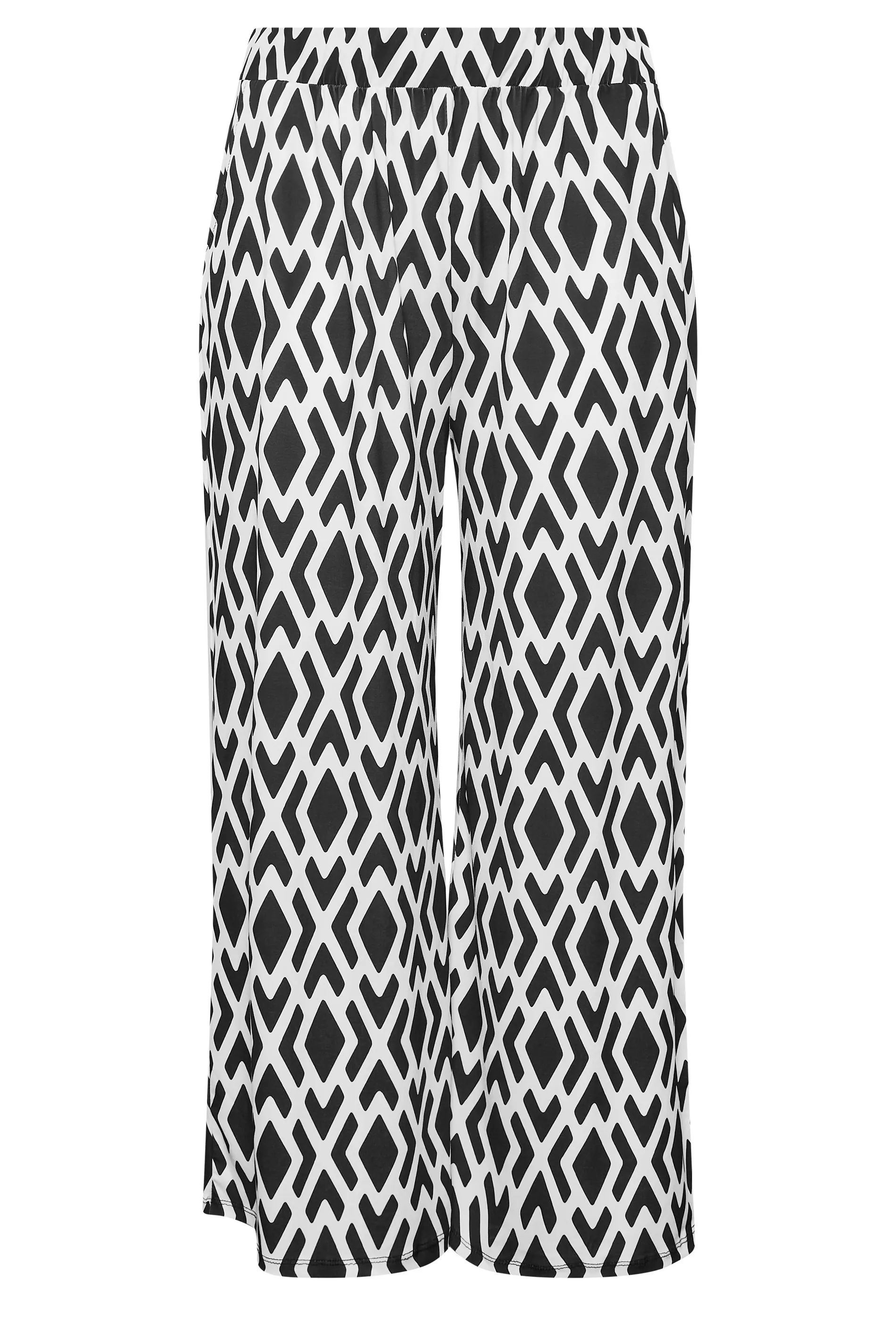 YOURS Curve White Geometric Print Wide Leg Trousers